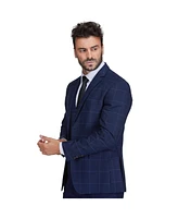 Gino Vitale Men's Slim Fit 3-Piece Blue Windowpane Plaid Suit