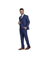 Gino Vitale Men's Slim Fit 3-Piece Blue Navy Windowpane Plaid Suit