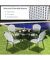 Sugift Set of 4 Patio Rattan Stackable Dining Chair with Armrest for Garden