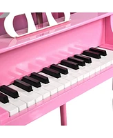Hongge 30-Key Wood Toy Kids Grand Piano with Bench & Music Rack-Pink