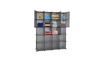 Slickblue 20-Cube Stackable Plastic Organizer Shelves, Multifunctional Modular Closet Cabinet with Hanging Rod in Grey