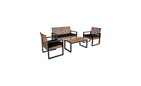 Slickblue 4-Piece Patio Furniture Set, Outdoor Acacia Wood Table with Modern Black & Light Brown Chairs for Balcony