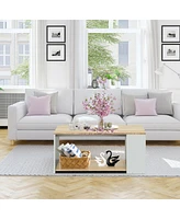 Gymax 2-Tier Coffee Table Sofa Side Table w/ 2 Storage Shelves Living Room Office Oak