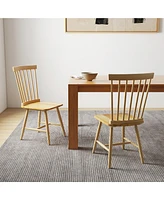 Gymax Dining Chair Set of 4 Solid Wood Windsor Chair w/ High Spindle Back & Wide Seat Natural