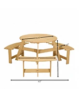 Waterproof Picnic Table with Umbrella Hole and Benches for 6
