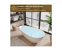 gaomon 67"Solid Surface Freestanding Bathtub, Contemporary Oval Shape Soaking Tub, Egg Shell Stone Resin Stand Alone Bathtub With Pop