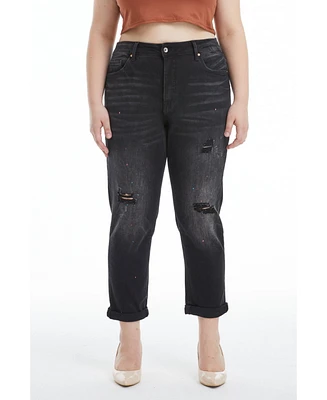 Bayeas Women's High Rise Painted Mom Jeans Black