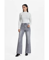 Bayeas Women's Bella High Rise Wide Leg Jeans With Raw Hem Stone Gray