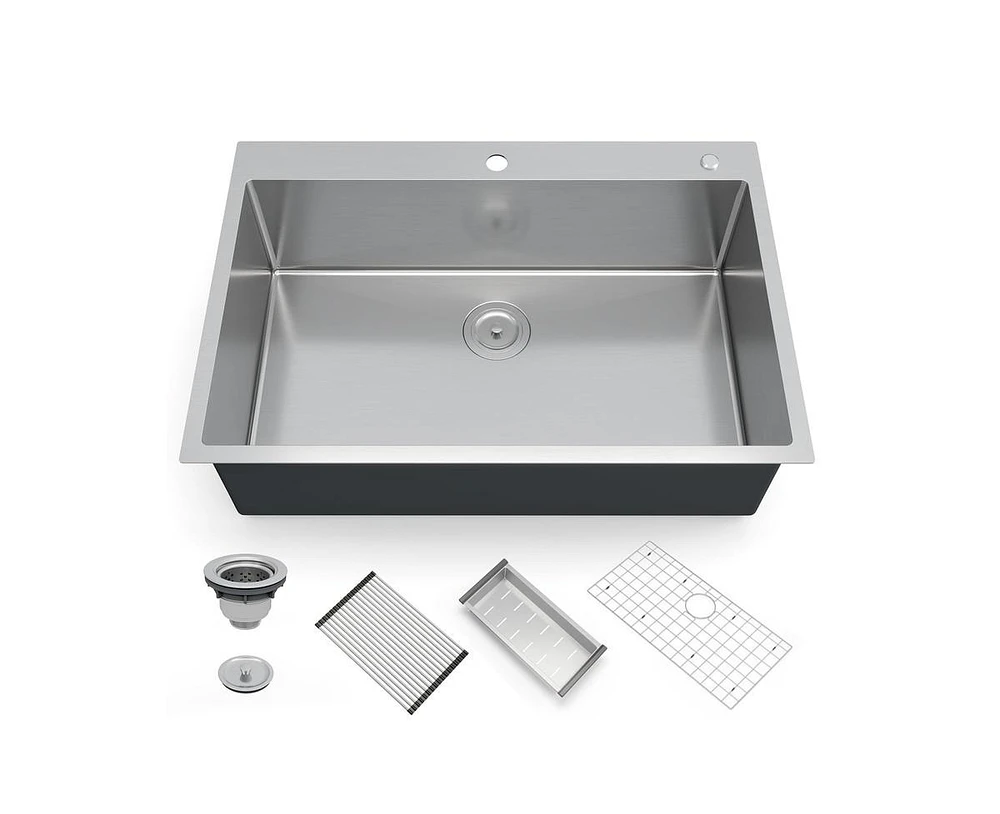 gaomon Kitchen Sink, Inch Brushed Nickel Topmount Kitchen Bar Sink, Stainless Steel 16 Guage Single Bowl Kitchen Sinks