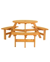 Slickblue 6-Person Outdoor Circular Wooden Picnic Table with 3 Built-In Benches for Family Gatherings