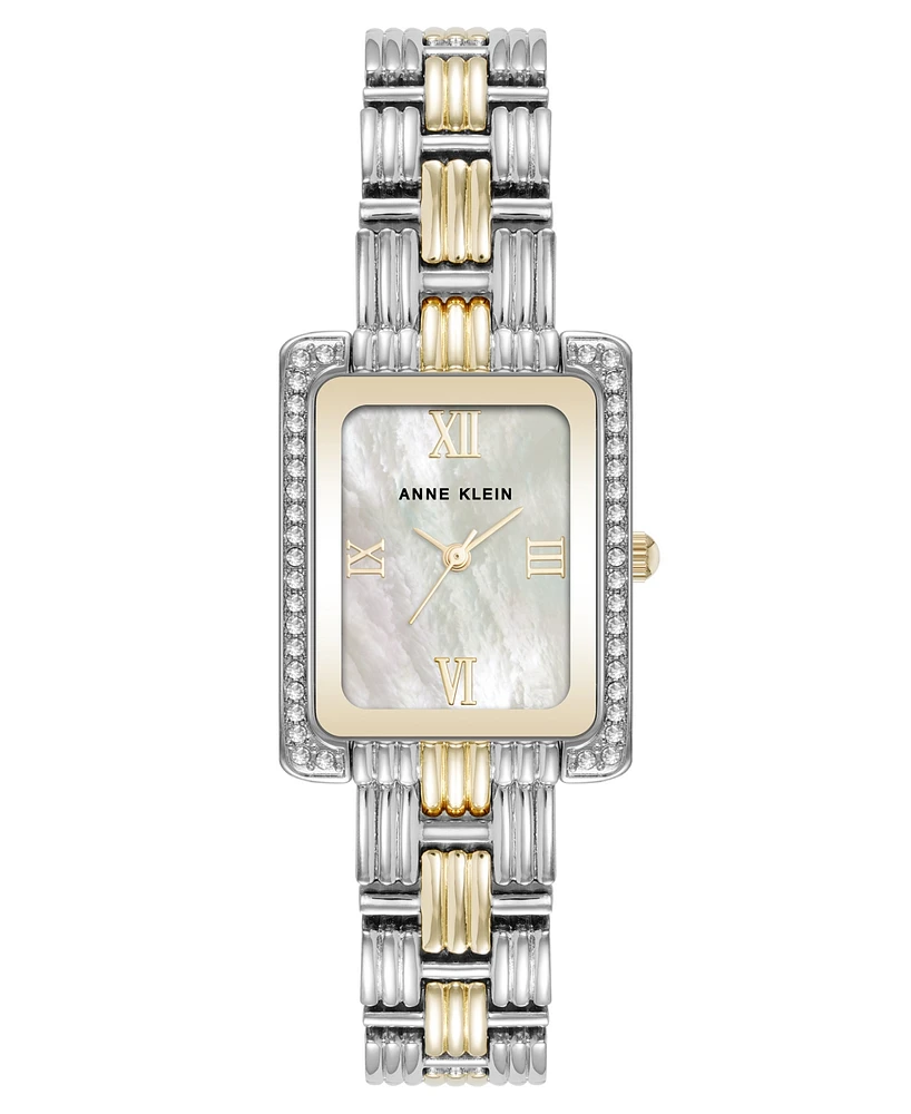 Anne Klein Women's Quartz Premium Crystal Accented Grooved Two-Tone Alloy Metal Bracelet Watch, 24mm