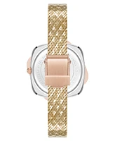 Anne Klein Women's Quartz Elegant Hidden Crystal Tri-Tone Stainless Steel Mesh Band Watch, 28mm