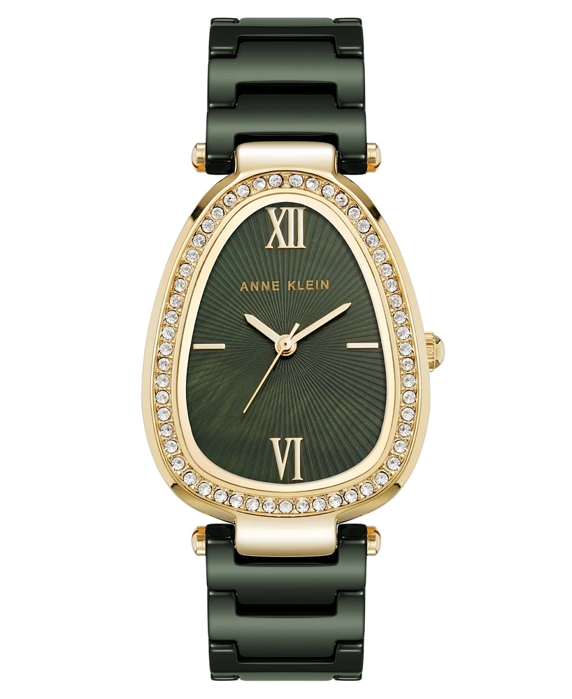 Anne Klein Women's Quartz Estate Green Ceramic and Gold-Tone Alloy Metal Bracelet Watch, 36mm - Green, Gold