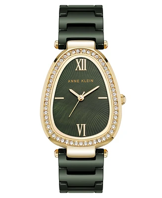 Anne Klein Women's Quartz Estate Green Ceramic and Gold-Tone Alloy Metal Bracelet Watch, 36mm - Green, Gold