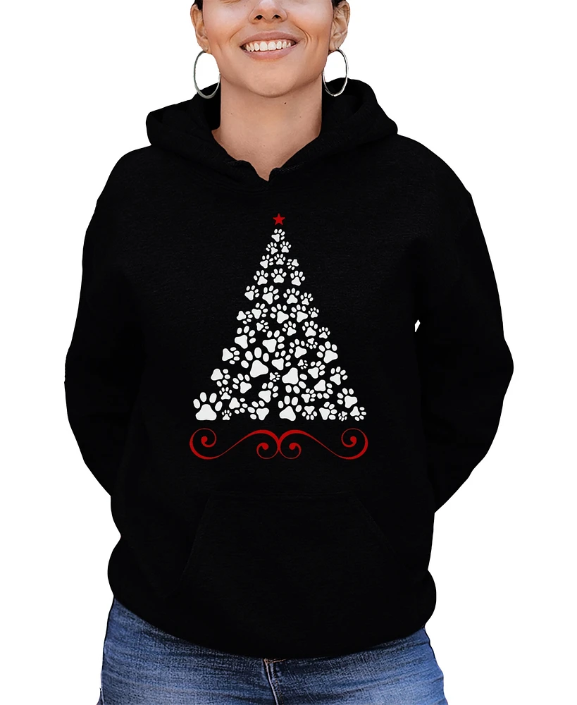 La Pop Art Women's Paw Christmas Tree Hooded Sweatshirt