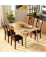 Gymax Set of Dining Chair Kitchen Chair with Backrest Padded Seat & Rubber Wood Legs