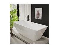 gaomon 66" Acrylic Freestanding Bathtub,Contemporary Square Shape Soaking Tub With Chrome Drain and Minimalist Linear Design Overflow, Easy to Install