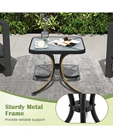 Gymax Outdoor Side Table Square Patio Table w/ Tempered Glass Top Small Coffee Table