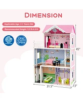 Hongge Wooden Dollhouse with Working Elevator and Rotatable Staircase