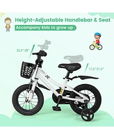 Hongge 12 Inch Kids Bike Children Bicycle with Training Wheels for 3-4 Years Old-White