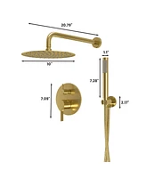 Mondawe Pvd Brush Gold 10 Inch Round Bathroom Shower Combo Set