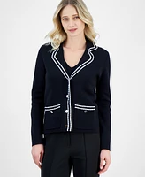 Anne Klein Women's Braided-Trim Notched-Collar Cardigan Sweater