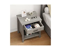 gaomon Farmhouse Square Nightstand, Bedside Table End Table for Bedroom Nursery Living Room, End Table with Storage Drawer, Easy Assembly, Rustic Grey