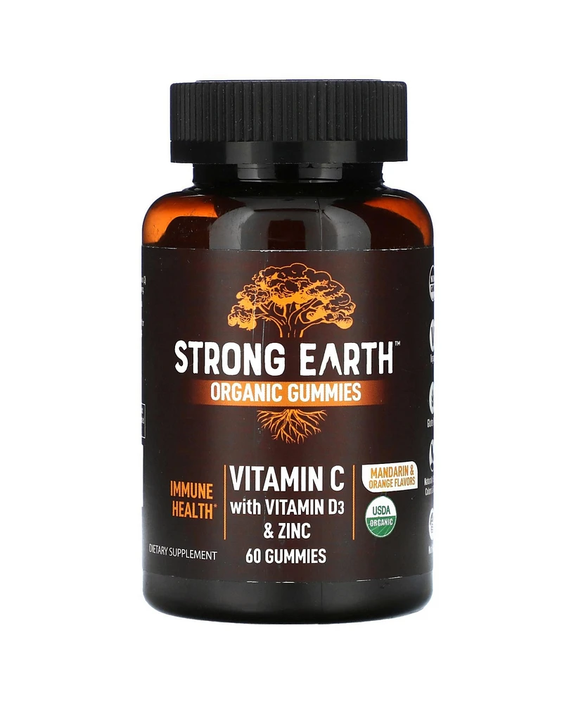 YumVs Strong Earth Organic Gummies Vitamin C with Vitamin D3 & Zinc Mandarin & Orange