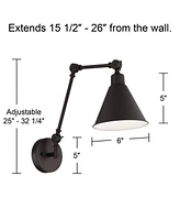 360 Lighting Wray Industrial Adjustable Swing Arm Wall Lamp Rich Bronze Metal Hardwired Light Fixture Up Down for Bedroom Bedside House Reading Living