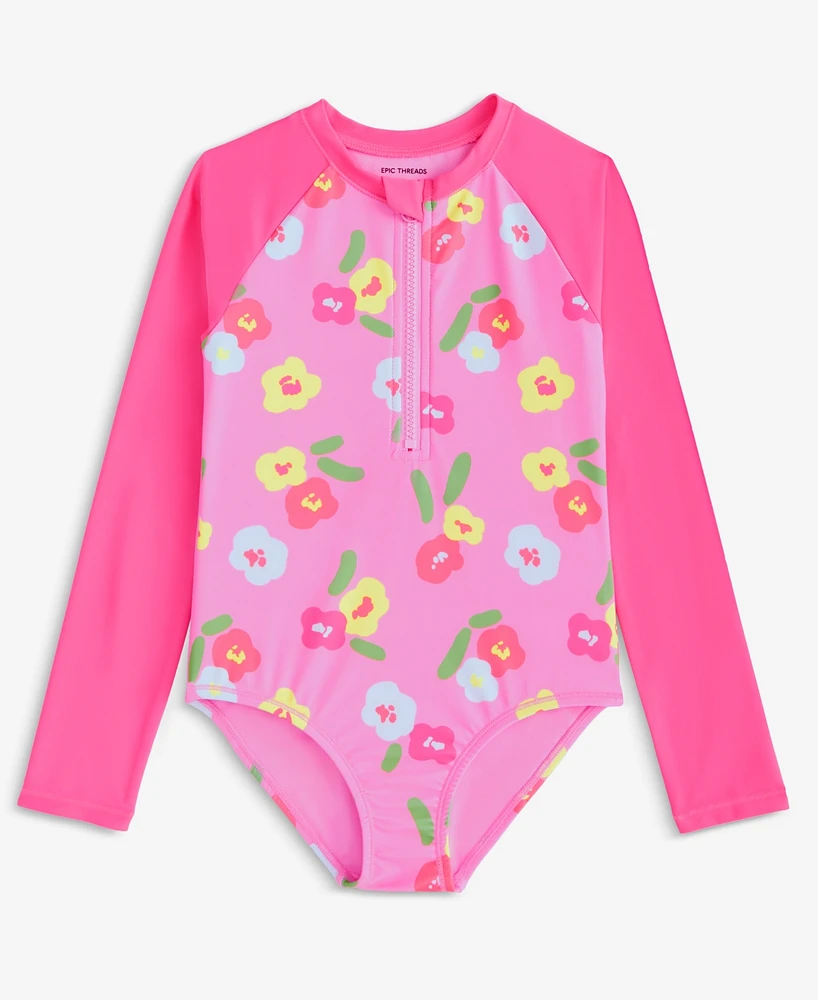 Epic Threads Toddler And Little Girls Floral Print Long-Sleeve Rash Guard, Exclusively at Macy's