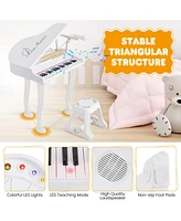 Hongge 37 Keys Kids Piano Keyboard with Stool and Piano Lid-White