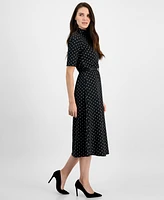 Anne Klein Women's Mock-Neck Elbow-Sleeve Belted Midi Dress