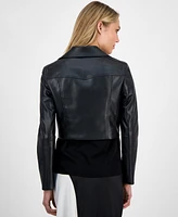 Anne Klein Women's Faux Leather Cropped Moto Jacket