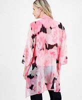 Anne Klein Printed Open-Front Chiffon Kimono