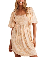 Roxy Juniors' Golden Dawn Floral Flutter-Sleeve Dress