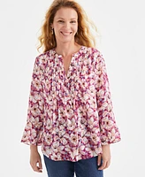 Style & Co Women's Printed Pintuck Ruffle Sleeve Blouse