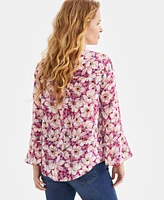 Style & Co Women's Printed Pintuck Ruffle Sleeve Blouse