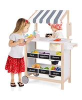 Hongge Kids Wooden Ice Cream Cart with Chalkboard and Storage for over 3 Years Old-White