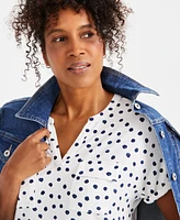 Style & Co Women's Printed Split-Neckline Short-Sleeve Top, Exclusively at Macy's