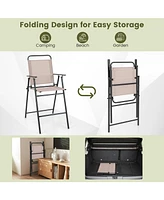 Sugift Set of 2 Patio Folding Bar-Height Chairs with Armrests and Quick-Drying Seat