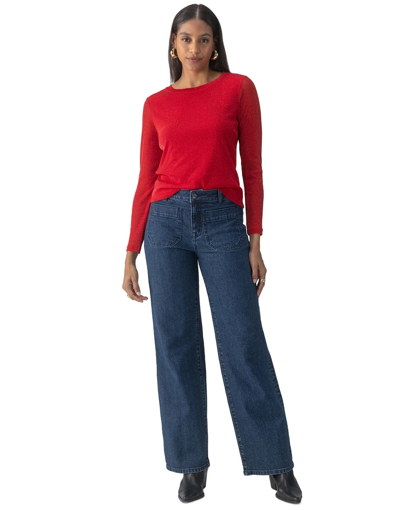 Sanctuary Sparkle Mesh Perfect Long-Sleeve T-Shirt