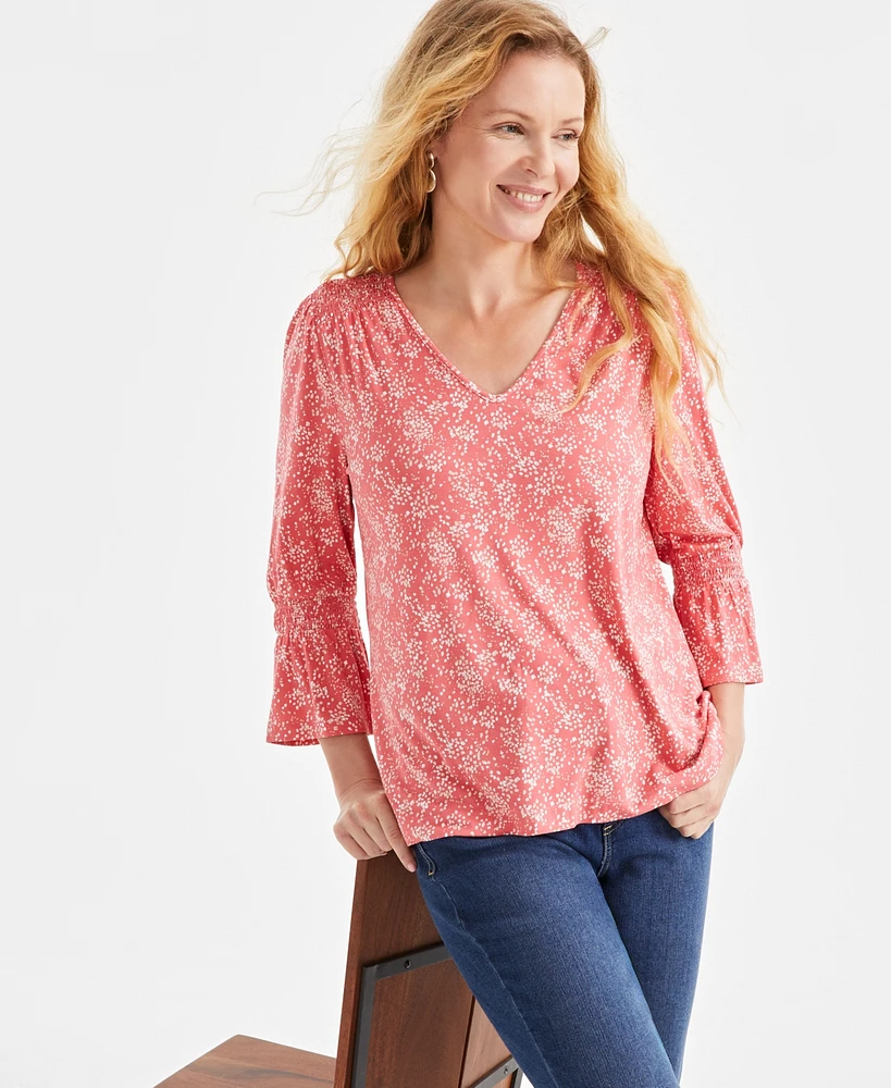 Style & Co Women's Printed 3/4-Sleeve V-Neck Top, Exclusively at Macy's