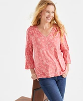 Style & Co Women's Printed 3/4-Sleeve V-Neck Top, Exclusively at Macy's