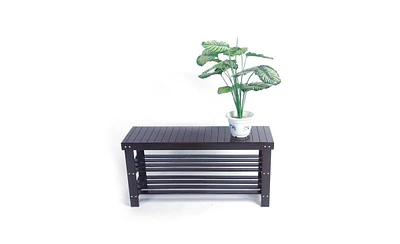 Slickblue Strip Pattern 3-Tier Stool Shoe Rack for Stylish Entryway Storage