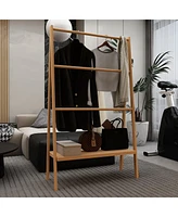 Slickblue Mdf Ladder Towel Rack with Storage Shelf for Stylish Bathroom Organization