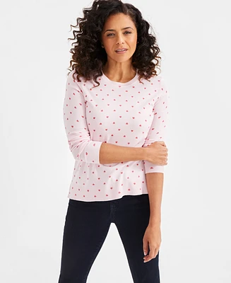 Style & Co Women's Printed Crewneck Long-Sleeve Sweater, Exclusively at Macy's