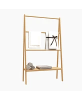 Slickblue Mdf Ladder Towel Rack with Storage Shelf for Stylish Bathroom Organization