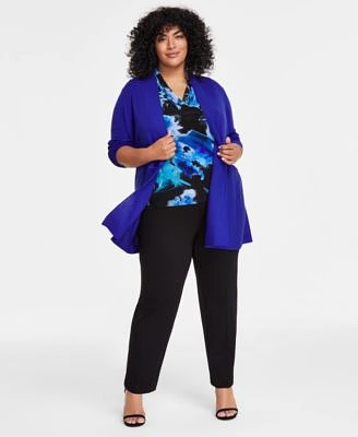 Anne Klein Plus Size Monterey Open Front Cardigan Printed Triple Pleat V Neck Top Hollywood Slim Fit Ankle Pants