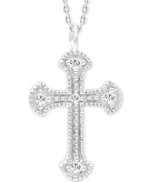 Diamond Beaded Cross Pendant Necklace (1/20 ct. tw) in 14k White Gold, 16" + 2" extender