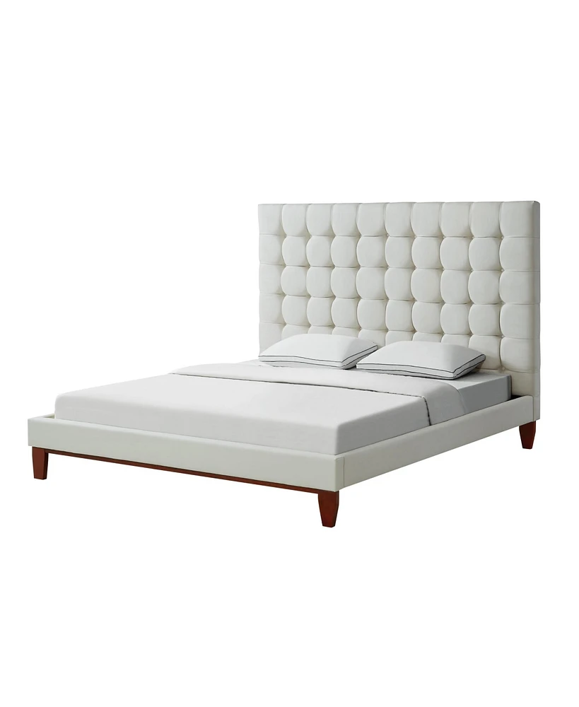 Inspired Home Telford Linen Button Tufted Platform Bed King Size